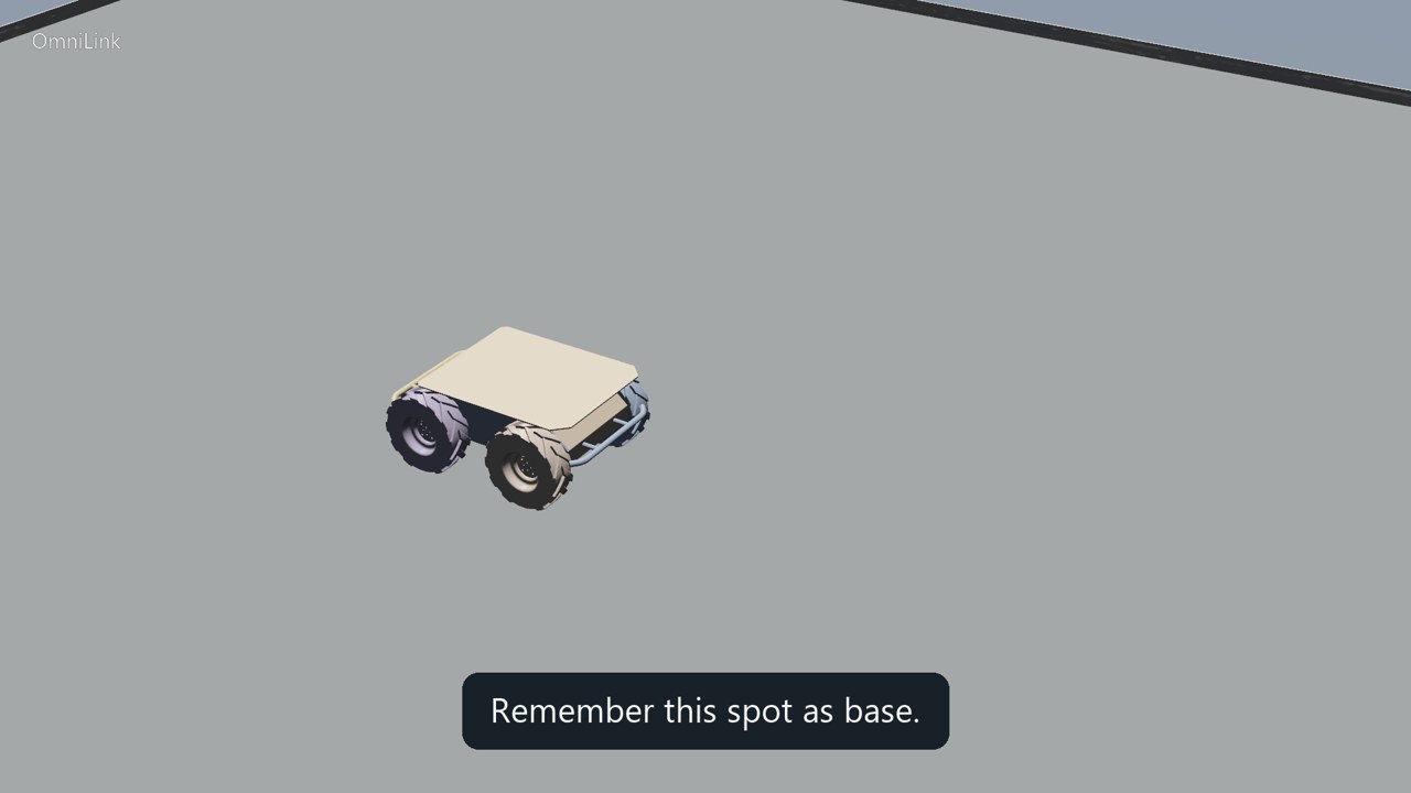 A Husky receiving the instruction to remember its base in OmniSim